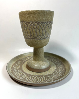 Vintage MCM Marshall Studios Jane & Gordon Martz Pottery Plate & Goblet-Set of 2