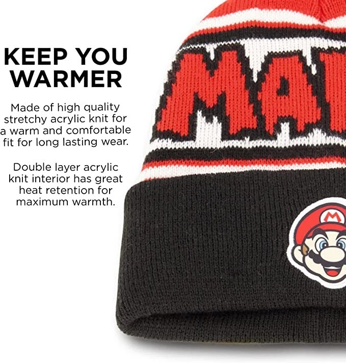 Nintendo Super Mario Winter Hat with Knit and Insulated Ski Gloves, Boys Age 4-7 - Image 3 of 4