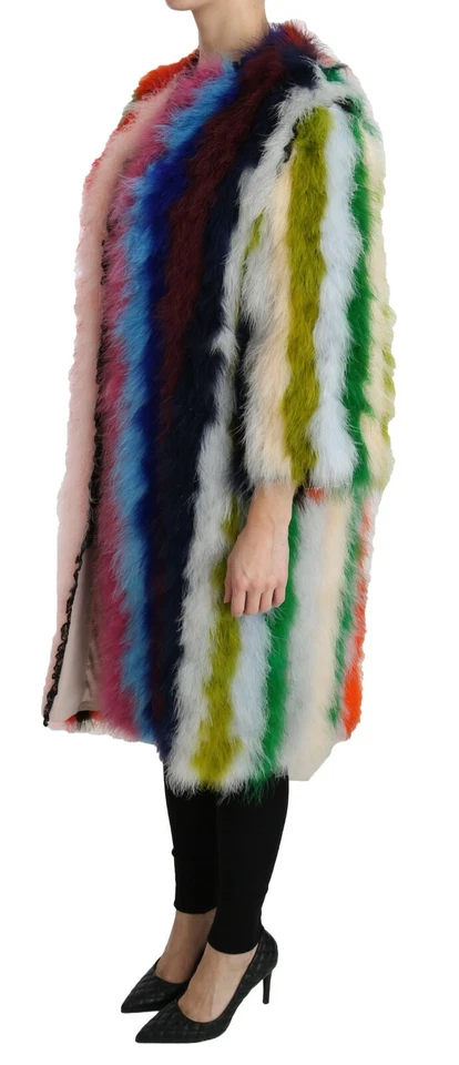 DOLCE & GABBANA Coat Multicolor Turkey Feather Cape Fur IT44 / US10/ L RRP $9400 - Image 4 of 4