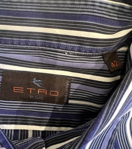 ETRO Italian men’s button down Collar Striped multicoloured blues Shirt in 42 - Picture 5 of 12
