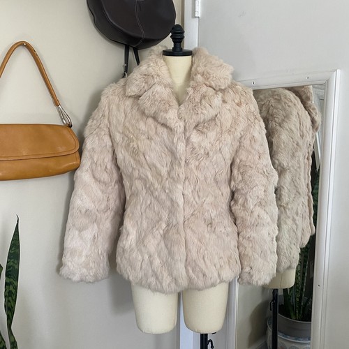 Cream Genuine Rabbit Fur Coat | eBay