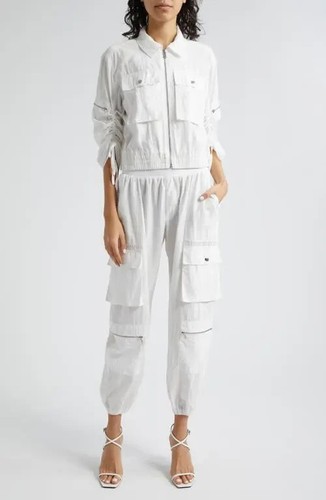 NEW $395 Cinq A Sept Genevive Ruched Cinched Sleeve Jacket in White Size Medium