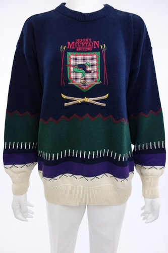 ST JOHNS BAY Blue/Green ROCKY MOUNTAIN SKI SWEATER Snowboard Men's M 38-40 - Picture 1 of 6