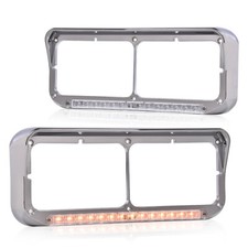 Headlight Bezel W Led Light Strip Fit For Peterbilt Freightliner Kenworth Truck