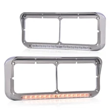 Headlight Bezel w/ LED Light Strip Fit For Peterbilt Freightliner Kenworth Truck