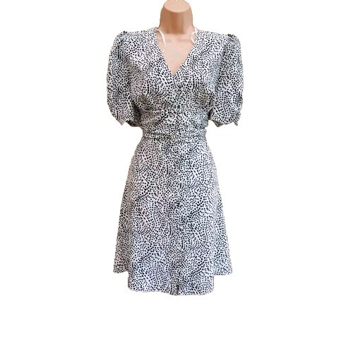 Primark White Black Dalmatian Print Button Front Ruffle Sleeve Tea Dress 16  14