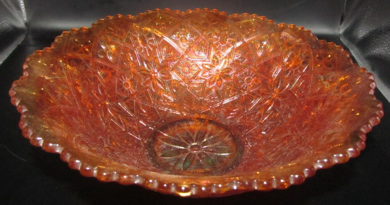 Hattie Imperial Orange Marigold Carnival Glass 8.5" Fruit Serving Scallop Bowl
