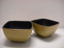 Retroneu Brown and Tan Square  Stoneware Cereal Dessert Soup Bowls Lot of  2