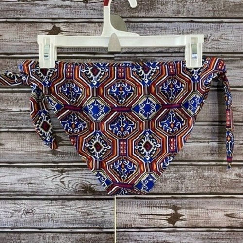 Parte inferior de bikini para mujer Jessica Simpson talla L corbatas laterales multicolor logotipo de metal nueva sin etiquetas - Imagen 2 de 9