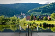 3D Mountain House River Landscape Self-adhesive Removable Wallpaper Murals