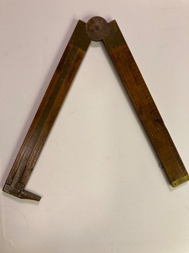 Vintage Stanley No. 36 Folding Ruler with Caliper Boxwood Brass rough condition - Picture 2 of 8