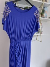 Biba Ladies Blue Faux Stones Sleeves Side Gather Evening Party Dress UK 10