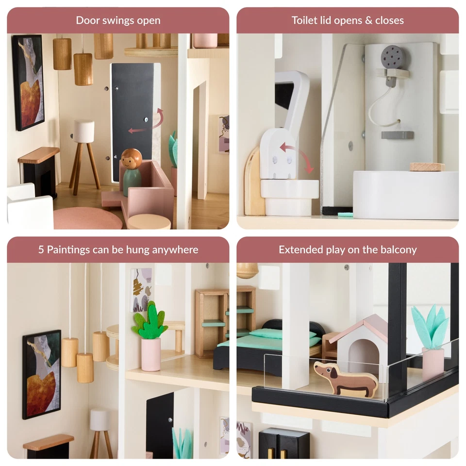 Pretend Play Wooden Doll House w/ 40 Accessories, Modern Toy Playset - Image 4 of 4