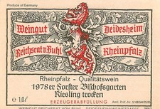 Weingut Reichsrat von Buhl Riesling Germany 1970s 1978 Vtg Wine Label