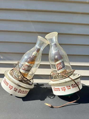 Vintage Set Of 1959 Schlitz Beer Lighted Wall Sconces Move Up To Schlitz
