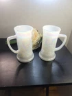 2 VTG Federal Iridescent Carnival Glass White Beer Stein Tavern Scene Mug 6”T