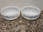 Set of 2 White Milk Glass Glasbake Blue Onion Flower Bowls Vintage