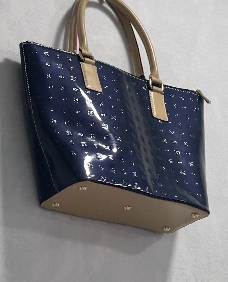 ARCADIA Patent Calf Leather Top Handle Bag Made In Italy Ocean Blue - Image 3 of 4