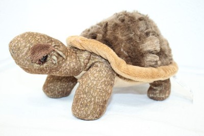 The Petting Zoo Brown Turtle Tortoise Standing Stuffed Plush Fuzzy Shell 9'' EUC