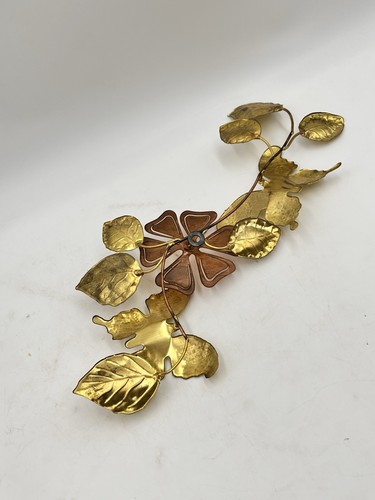 VTG Floral Brass Copper Wall Decor Metal Art Leaves, Blossoms & Butterflies MCM - Picture 10 of 14