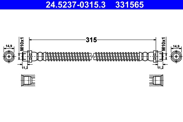 Rear ATE 24.5237-0315.3 Brake Hose for VW
