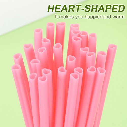100Pcs Heart Shaped Straws Disposable, Plastic Straw Individually Wrapped, Pink - Picture 3 of 6