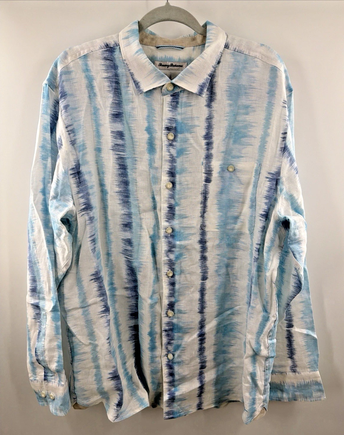 Tommy Bahama 100% Linen Button Up Shirt Tie Dyed Tide Dew Drop XL Coastal NWOT