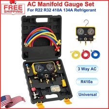 R410a Gauges, AC Manifold Gauge Set for R22 R32 410A 134A Refrigerant, 3 Way AC