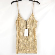 Retrof te Holland Crystal Mini Sleeveless V-Neck Dress in Gold - Women's Size S