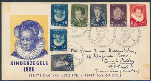 LS74652 Netherlands 1956 youth stamps FDC used