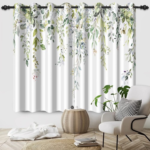 Grün Eukalyptus Blätter Vorhänge Blumen Frühling Botanisch Natur Blatt Fenster...