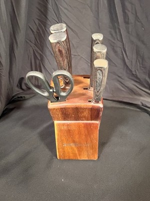 Yatoshi 6 Piece Knife Block Set Pakkawood Damascus Pattern 5 Knives+Shears