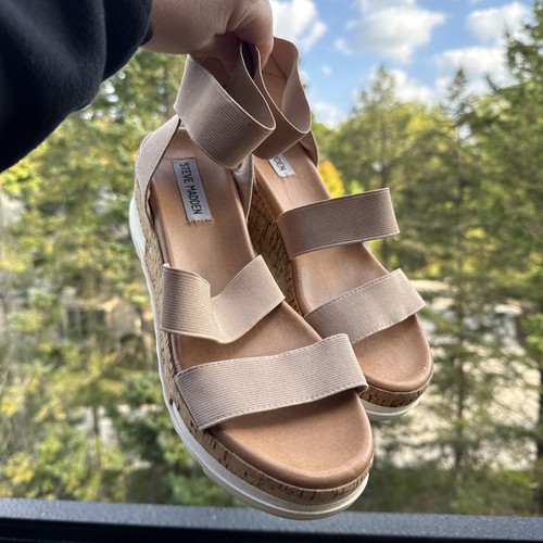 Steve Madden Bandi sandali donna 8,5M beige cinturino sughero plateau zeppa elasticizzati - Foto 12 di 18