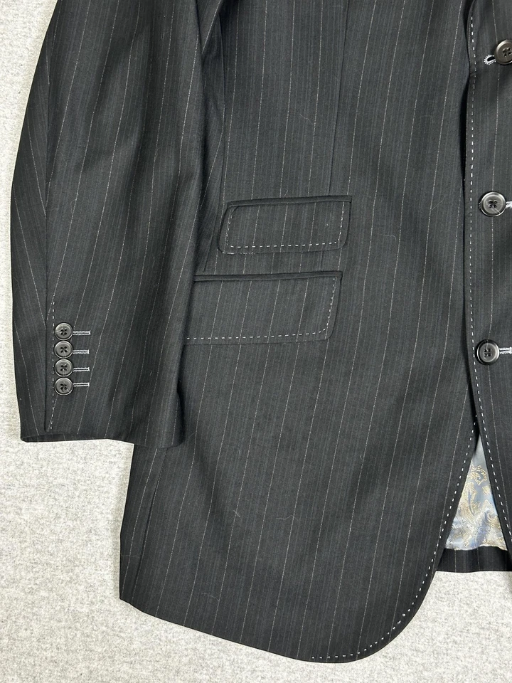 Blazer Steve Harvey Para Hombres 44R Negro Rayas Chaqueta Suprema Dorado Paisley Forrado Foto 4 de 4