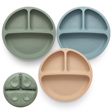 Eascrozn Toddler Plates 3 Pack, Divided Suction 3 Count Pack of 1 , Blue