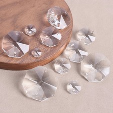 8mm-30mm 2 Hole Octagon Prism Clear Faceted Crystal Glass Loose Beads DIY Lot