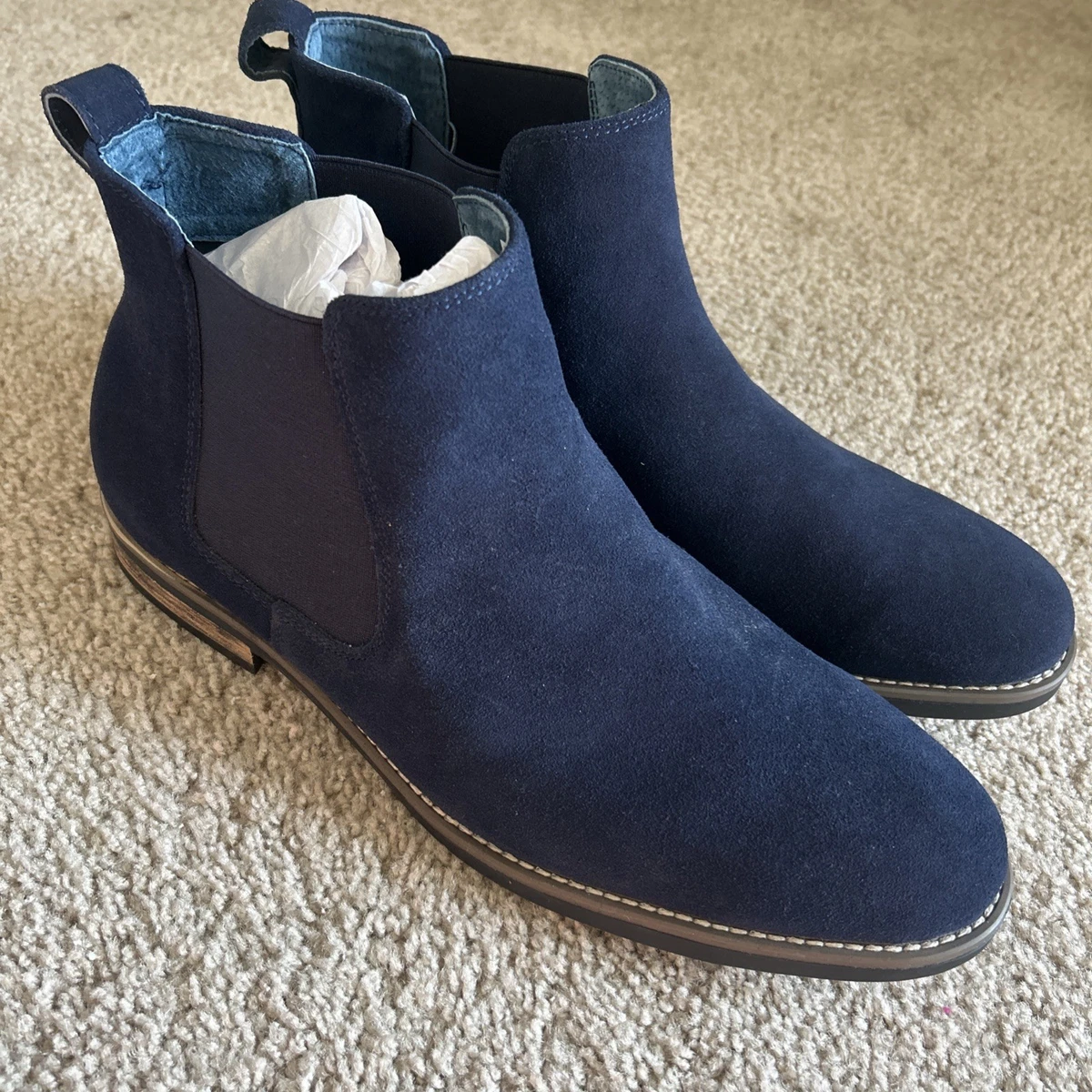 Hevia\'s Men\'s Suede Chelsea Boot Indigo‎ Size 8D Slip-On Dress Casual Chelsea Suede Blue Boots for Men for Sale | Shop New & Used  main image 3