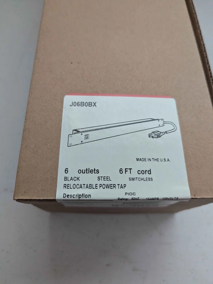 Wiremold Legrand Black 6-Outlet 15A Rackmount Power Strip 6 Ft Cord J06B0BX - Image 3 of 3