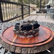 Vintage Brighton Concho Belt: Black Leather  Silver Tone, Size L 39503 1995