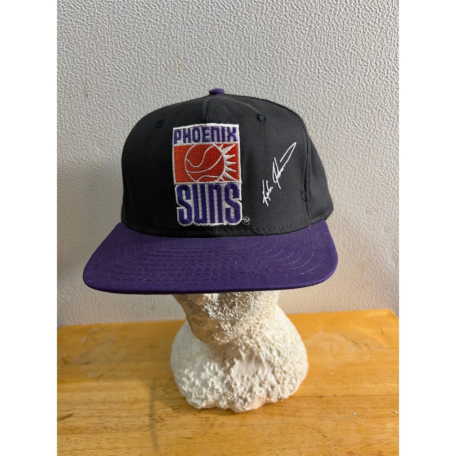 Vintage Phoenix Suns Kevin Johnson 7 Snapback Hat AJD Made in USA Black Purple