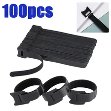 100Pcs Reusable Black Cable Straps Wire Cord Hook Loop Ties Fastening Organizer