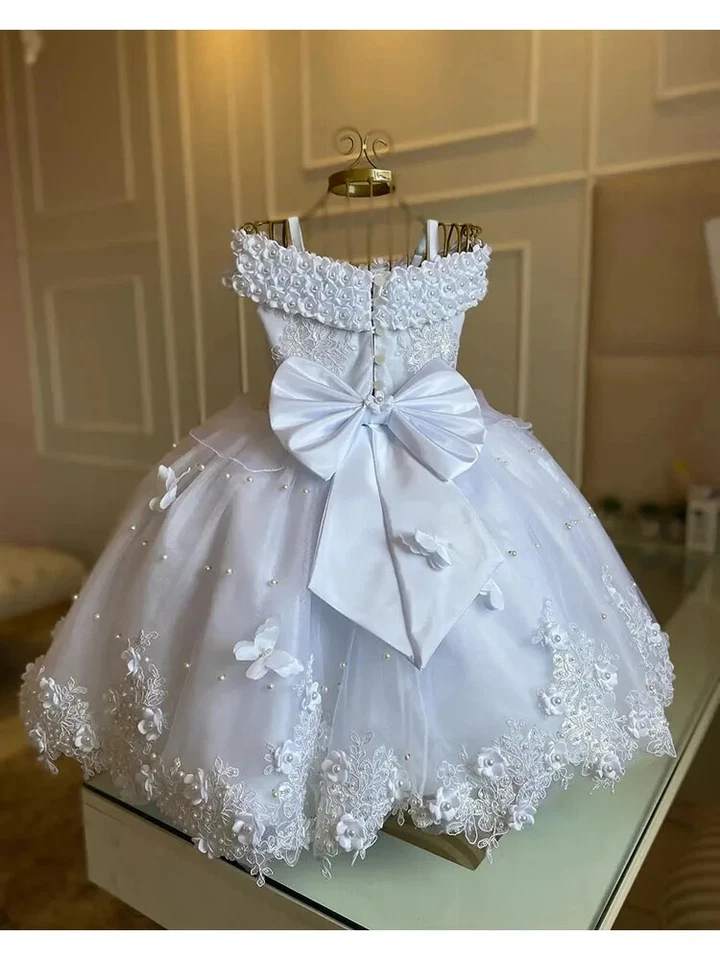 White Flower Girl Dress Sleeveless  Birthday Party Christmas Princess Ball Gown - Image 3 of 4