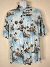 Campia Moda Men Size M Blue Palm Trees Island Rayon Button Up Hawaiian Shirt
