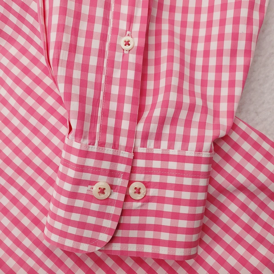 Peter Millar Shirt Mens Large Pink White Gingham Plaid Weekender Wash Preppy - Image 4 of 4