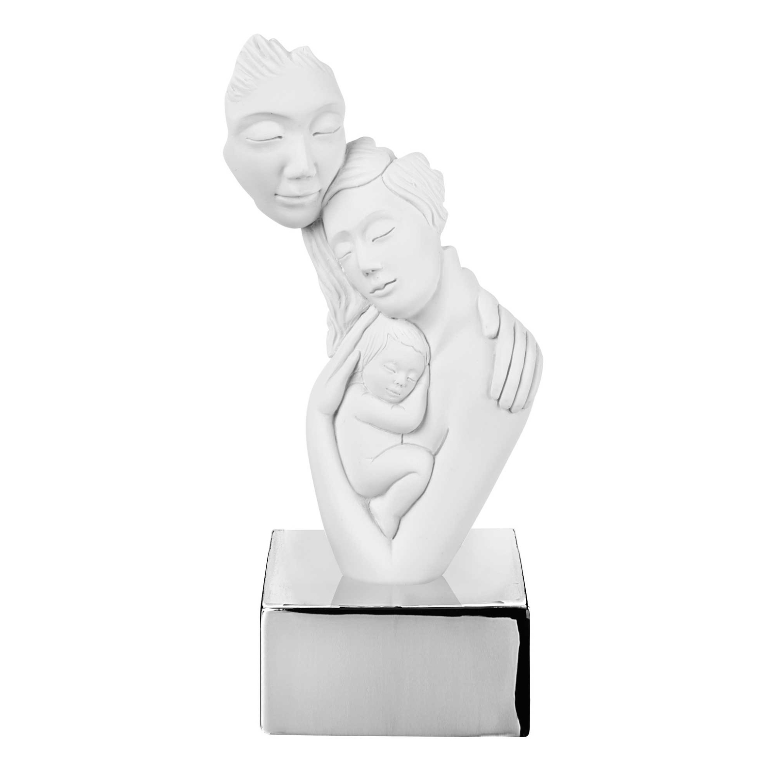 BONGELLI PREZIOSI Scultura da Tavolo in Marmorino con Famiglia Argento 20cm Marm