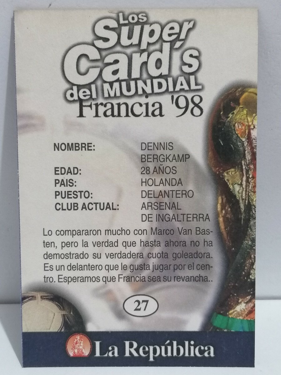 FRANCE 98 Card #27 DENNIS BERGKAMP Netherlands Team, 1998 FIFA