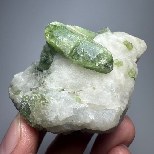 93 Grams Full & Well Terminated Top Green Diopside Crystals On Calcite @AFG - Picture 14 of 18