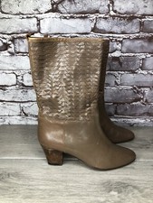 Frye VTG Brown Leather Boho Woven Weaves Heeled Western Boots Women 35.5EU/5M US