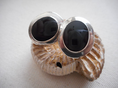 Vintage Sterling Silver Oval Black Onyx Earrings 71542 | eBay
