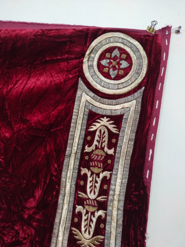 vintage velvet silver metallic thread embroidery panel needlework embroidered - Image 4 of 4